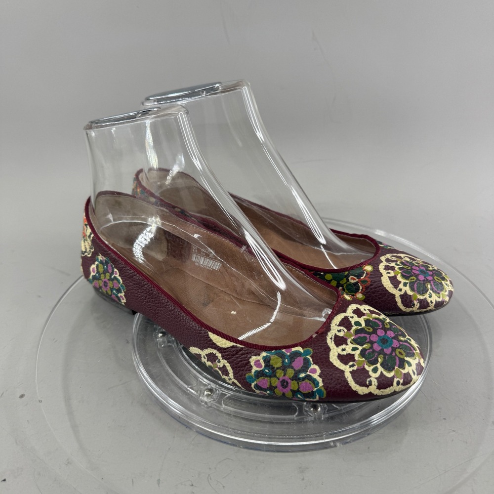 Fossil Womens Ballet Flats Leather Floral Mandala Print Burgundy Size 8.5 Slipon